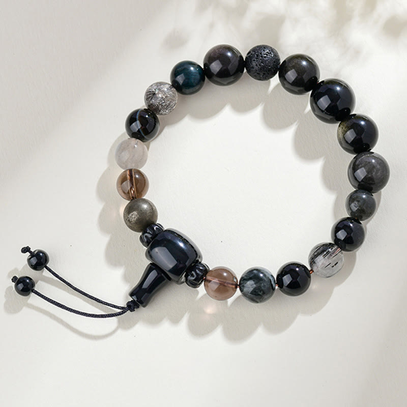 8mm Black Obsidian Five Elements Wisdom Bracelet