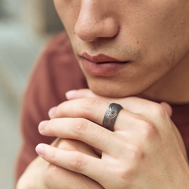 Verstellbarer spiritueller Schutzring aus 999 Sterlingsilber und Kupfer