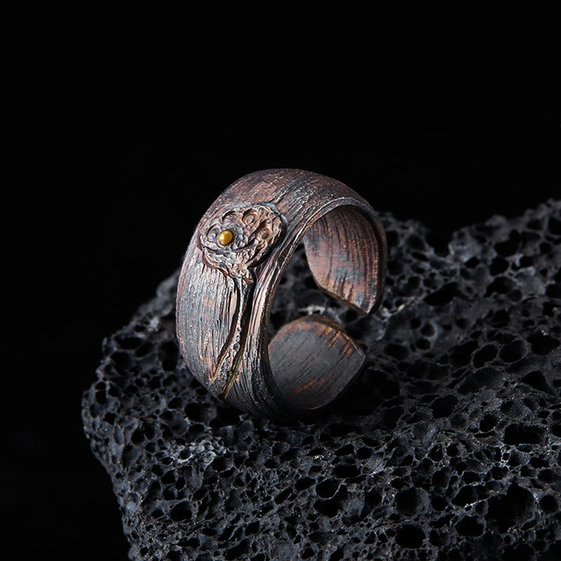 Verstellbarer spiritueller Schutzring aus 999 Sterlingsilber und Kupfer