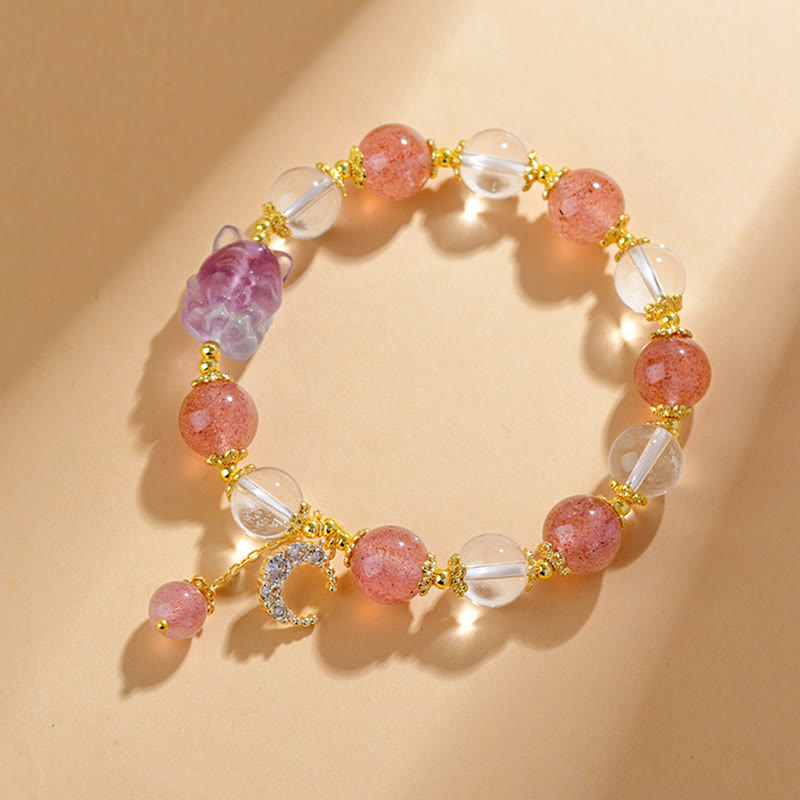 Strawberry Quartz Love & Healing Bracelet with Moon Charm