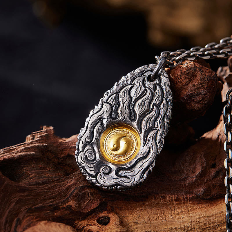 999 Sterling Silver and Gold Yin Yang Necklace for Balance