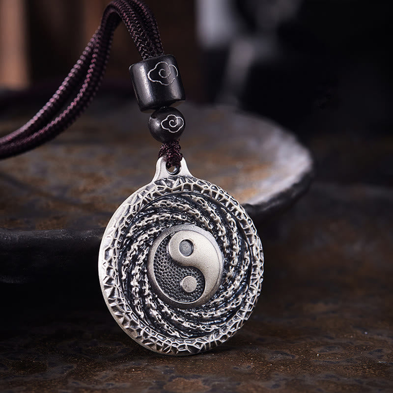 999 Sterling Silver Yin Yang Bagua Necklace for Balance & Protection