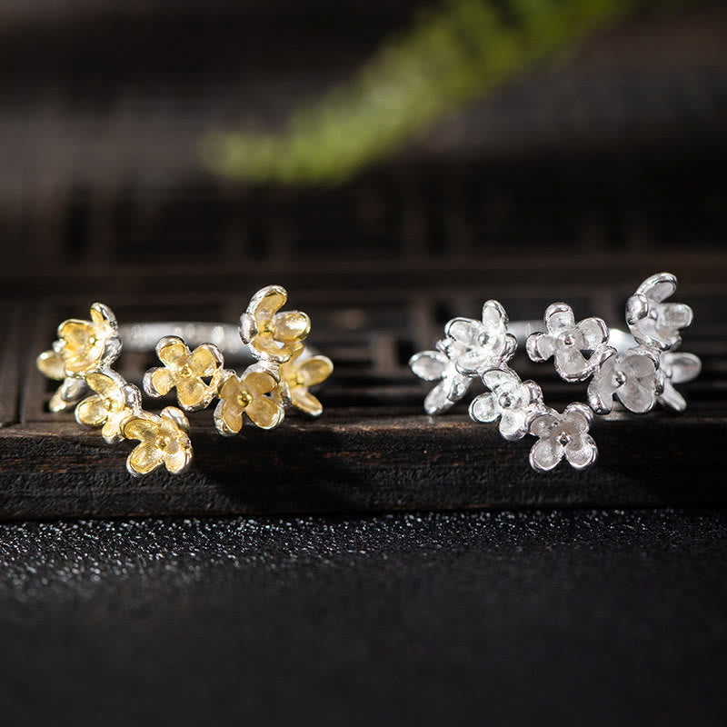 Verstellbarer spiritueller Osmanthus-Duftring aus Sterlingsilber für Damen