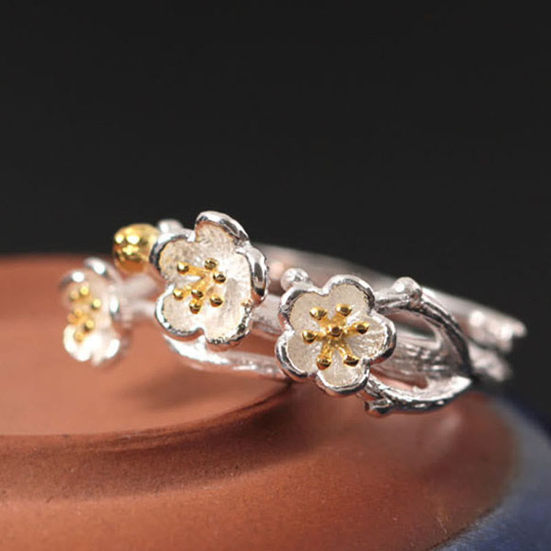 925 Sterling Silber Pflaumenblüten-Ring für Damen