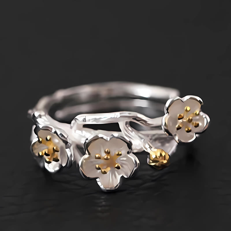 925 Sterling Silber Pflaumenblüten-Ring für Damen