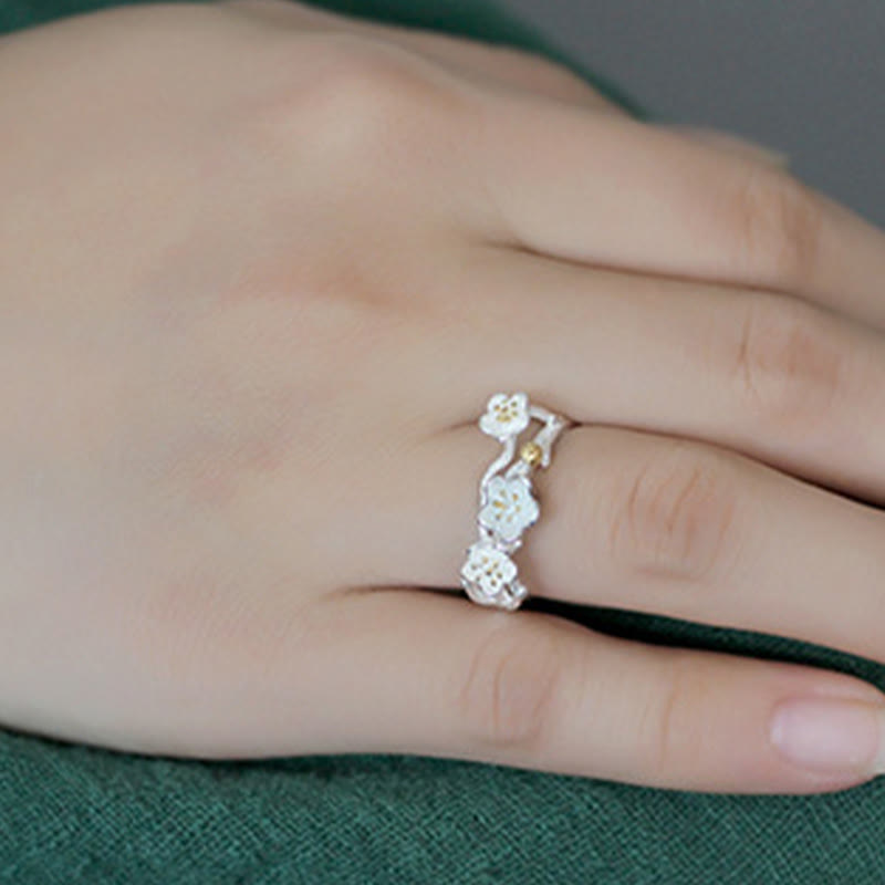 925 Sterling Silber Pflaumenblüten-Ring für Damen