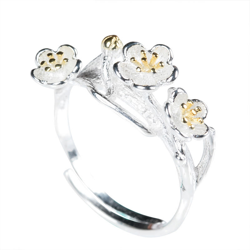 925 Sterling Silber Pflaumenblüten-Ring für Damen