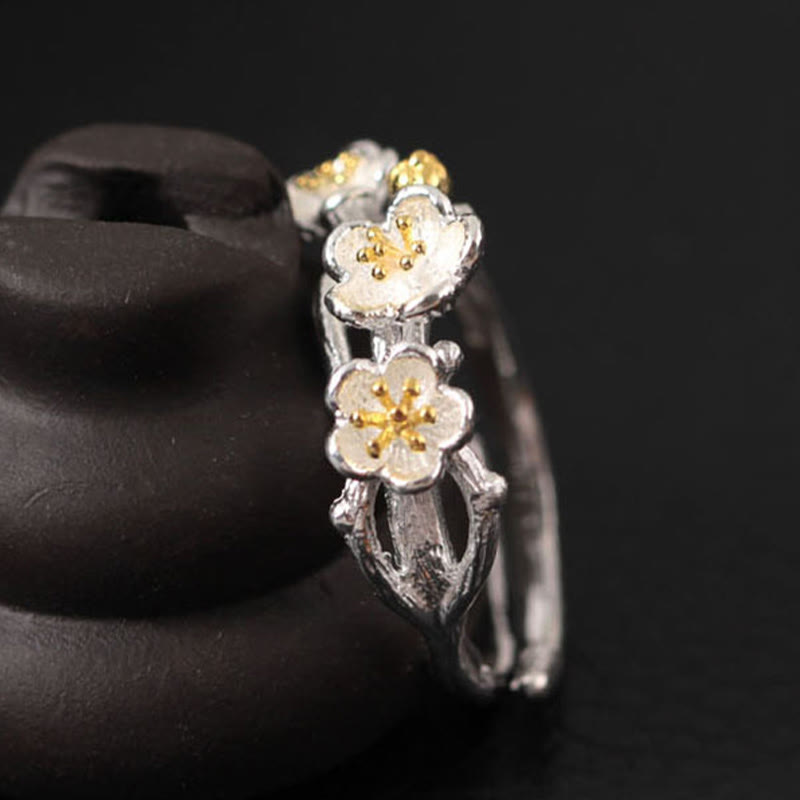 925 Sterling Silber Pflaumenblüten-Ring für Damen