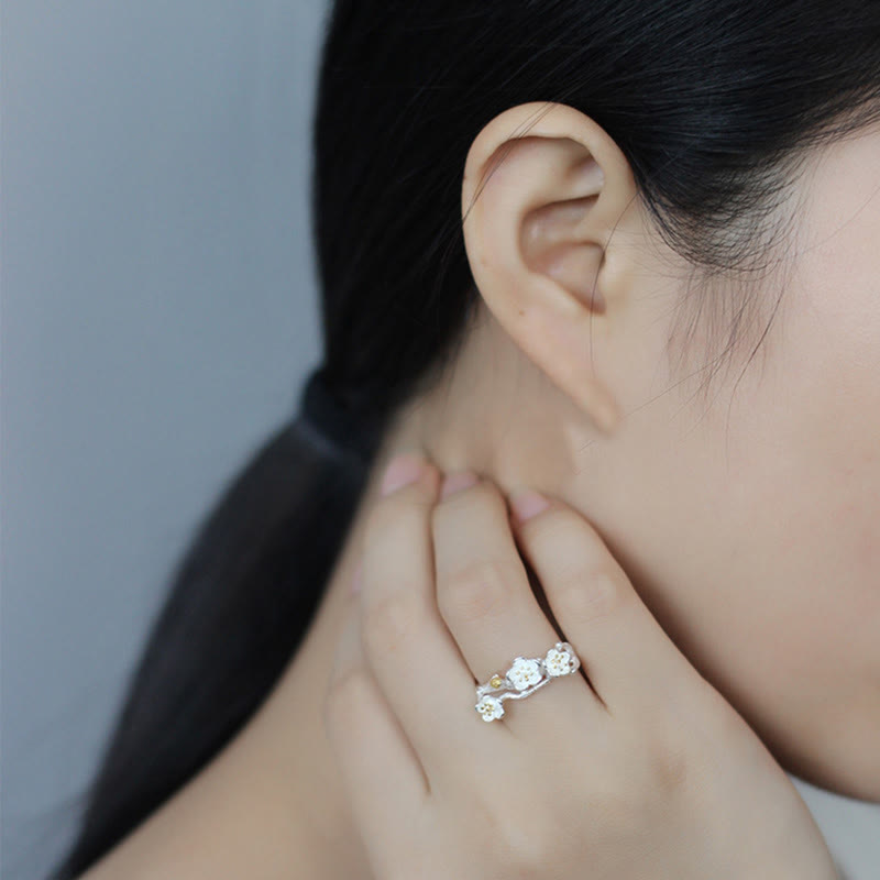 925 Sterling Silber Pflaumenblüten-Ring für Damen