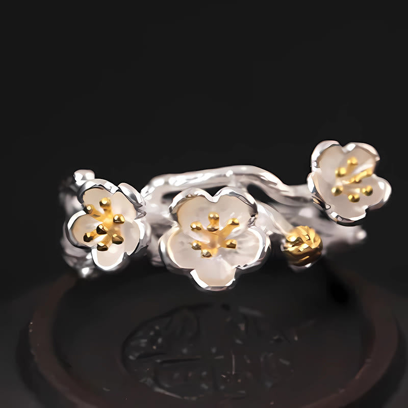 925 Sterling Silber Pflaumenblüten-Ring für Damen