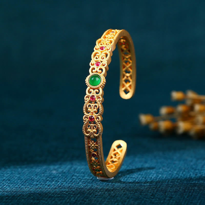 Adjustable Green Chalcedony Copper Strength Cuff Bracelet