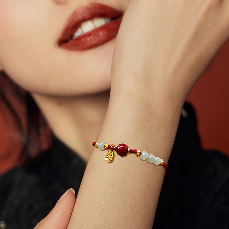 Jade-Zinnober-Fu-Charakter-Glücksarmband 15-19 cm