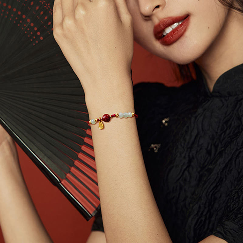 Jade-Zinnober-Fu-Charakter-Glücksarmband 15-19 cm