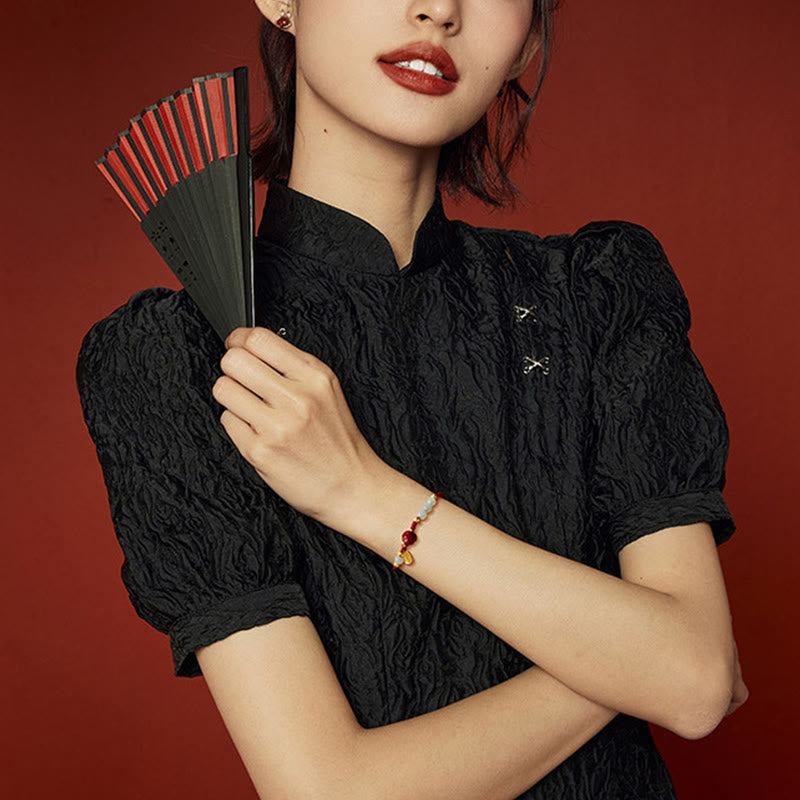 Jade-Zinnober-Fu-Charakter-Glücksarmband 15-19 cm