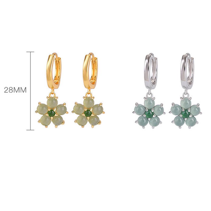 925 Sterling Silber vergoldete grüne Jade-Blumenohrringe für Wohlstand