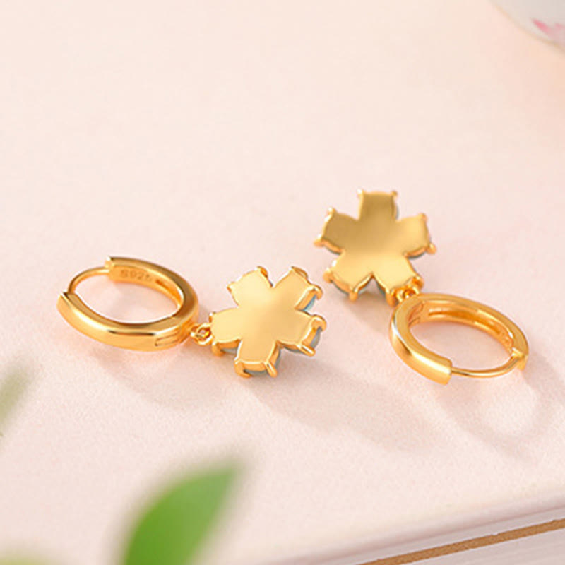 925 Sterling Silber vergoldete grüne Jade-Blumenohrringe für Wohlstand