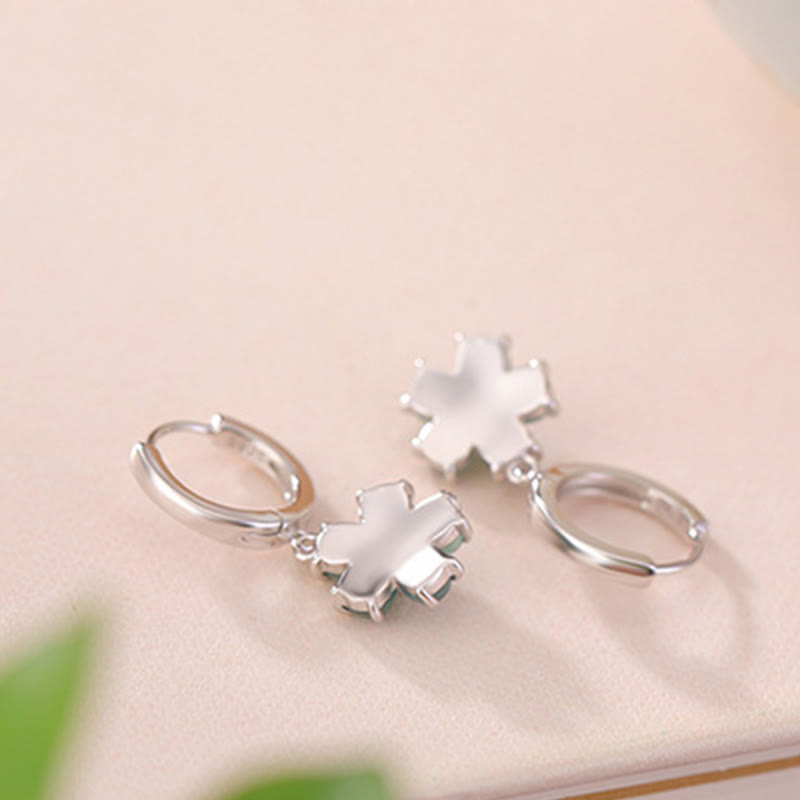 925 Sterling Silber vergoldete grüne Jade-Blumenohrringe für Wohlstand