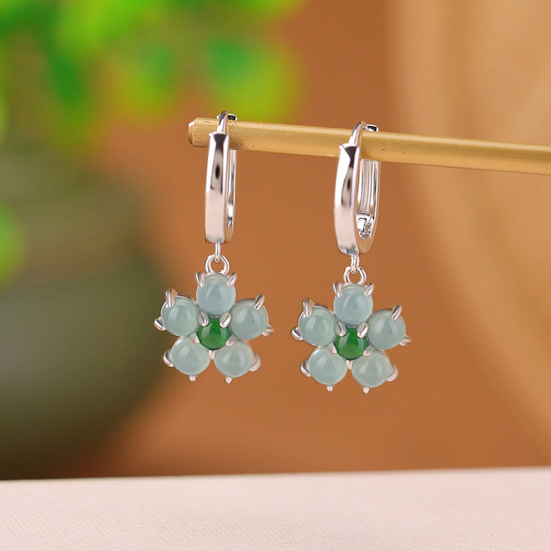 925 Sterling Silber vergoldete grüne Jade-Blumenohrringe für Wohlstand
