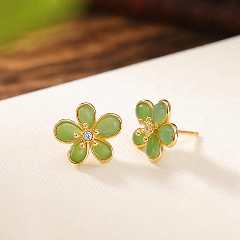 Sterling Silber Hetian Jade Blume Ohrringe für Fülle und Glück