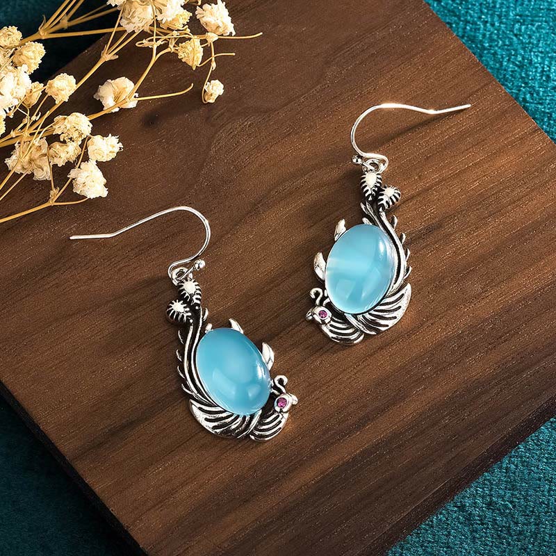 Blue Chalcedony Koi Fish Earrings for Balance & Vitality