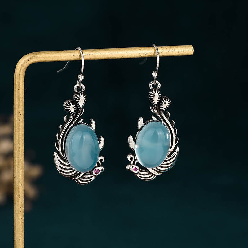 Blue Chalcedony Koi Fish Earrings for Balance & Vitality