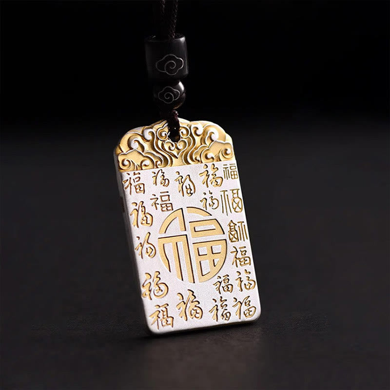 Silver Plated Copper Fu Character Spiritual Necklace for Luck