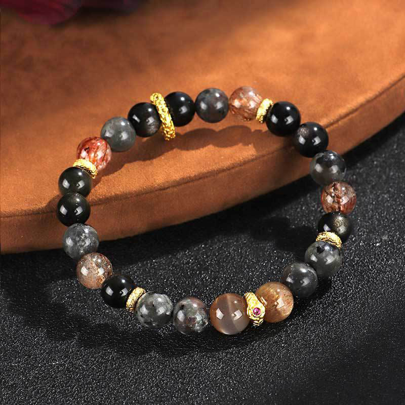 Sun Stone Lava Rock 8mm Positive Spiritual Bracelet