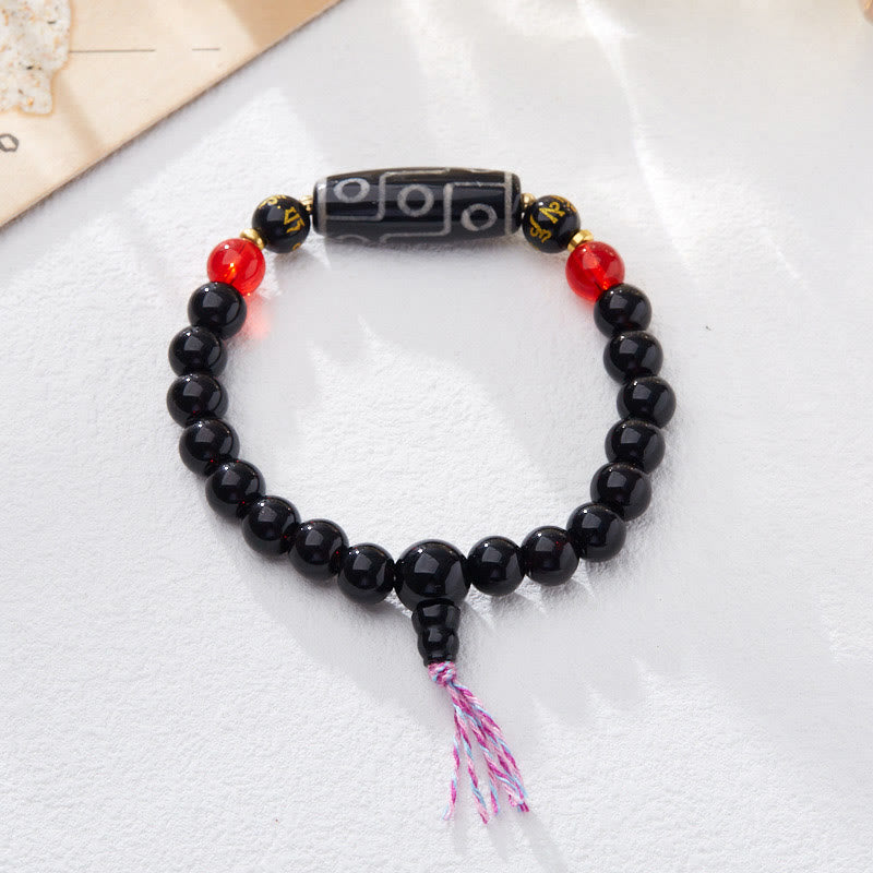 Nine-Eye Dzi Bead Black Onyx 8mm Spiritual Protection Bracelet