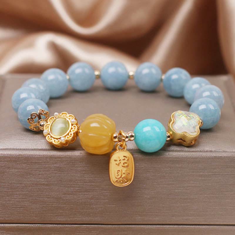Aquamarine Pumpkin Wealth Protection Bracelet 14-18cm