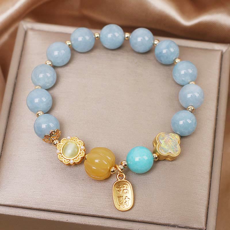 Aquamarine Pumpkin Wealth Protection Bracelet 14-18cm