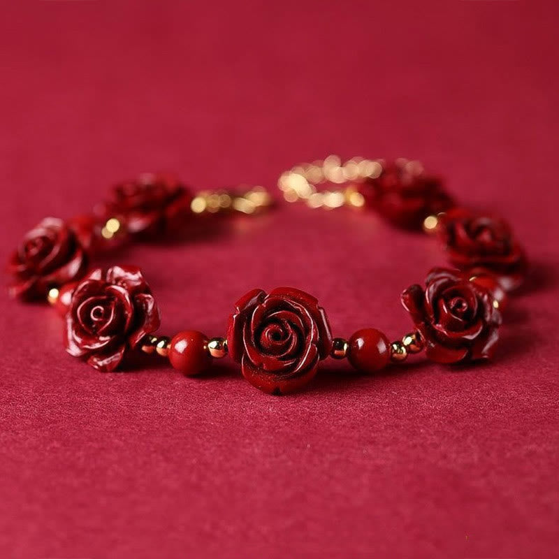 Cinnabar Bracelet with Red Rose | Protection & Blessing