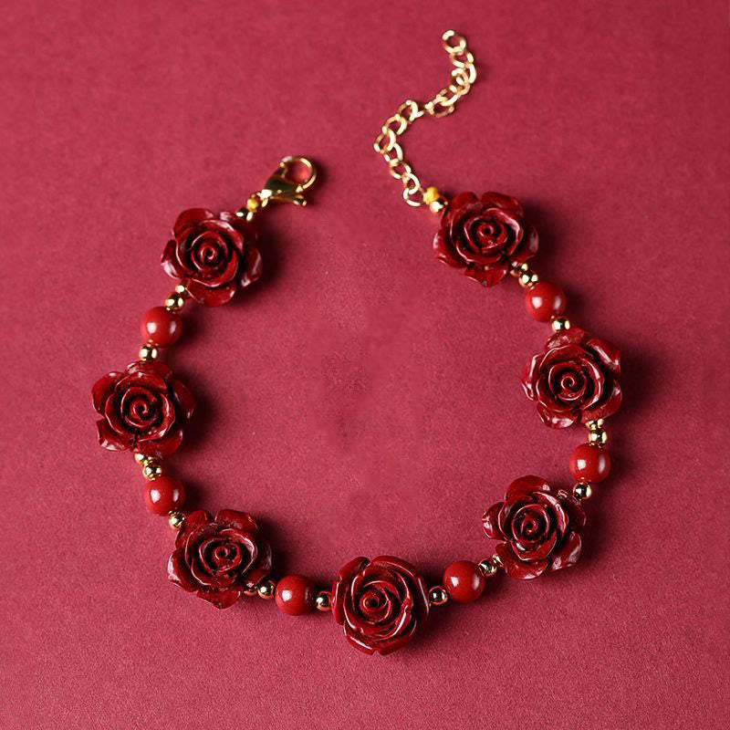 Cinnabar Bracelet with Red Rose | Protection & Blessing