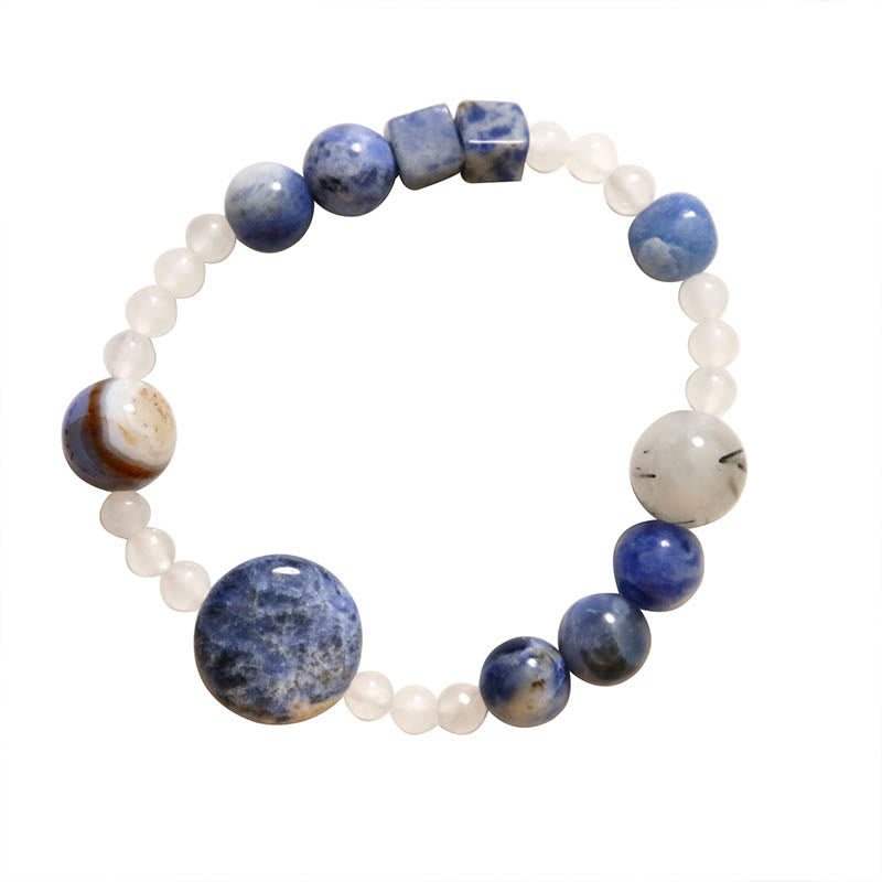 Meditationsarmband aus blauem Aventurin und Jade, 17 cm