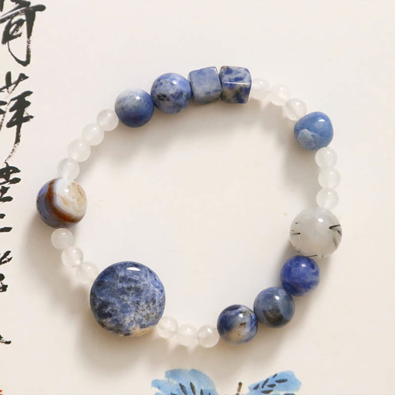 Meditationsarmband aus blauem Aventurin und Jade, 17 cm