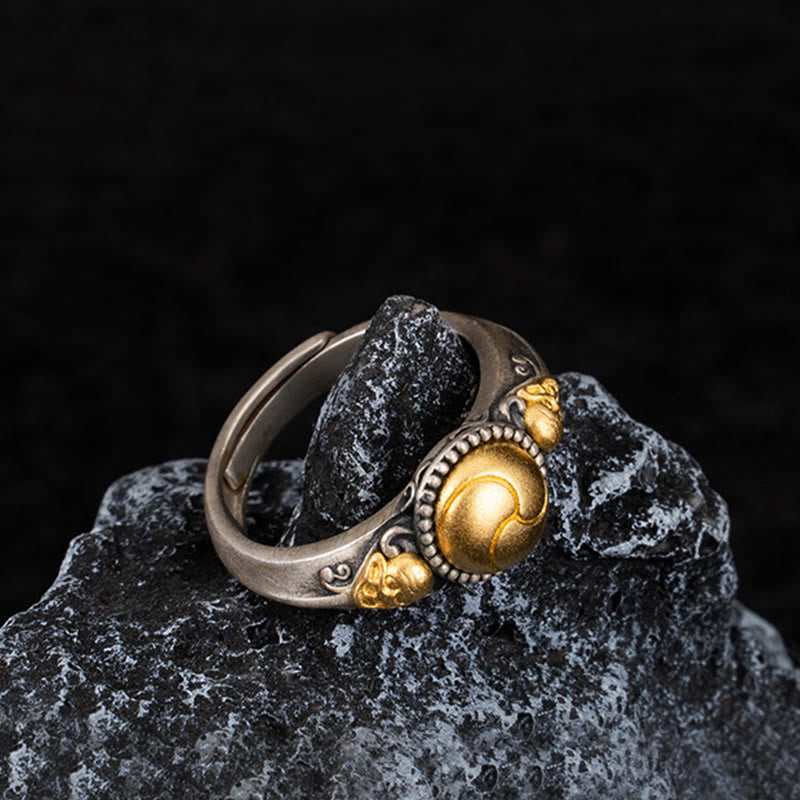 925 Sterling Silber Vergoldeter Skelett Balance Spiritueller Ring