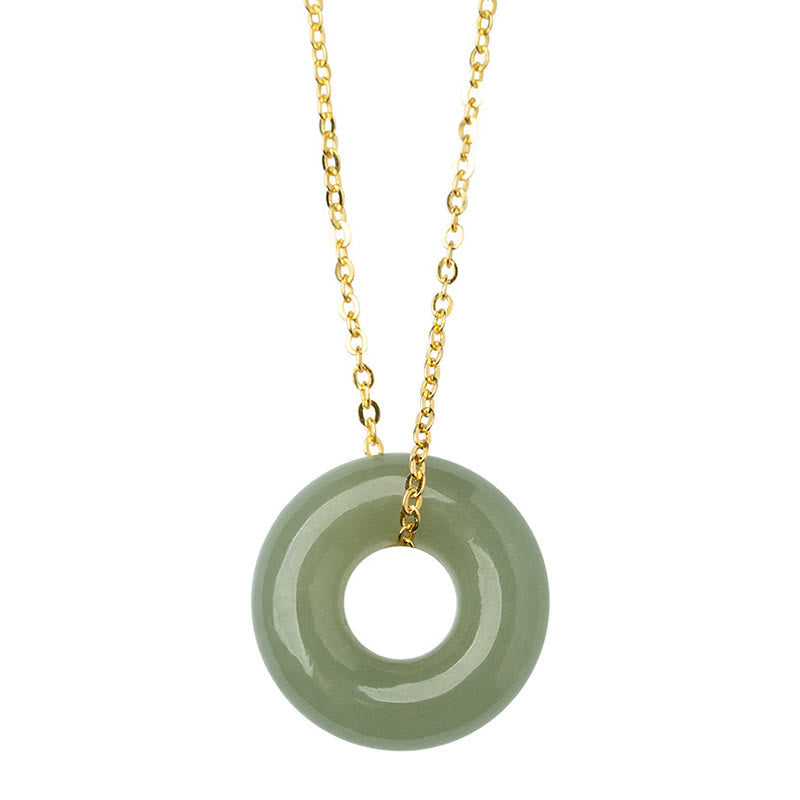 Hetian Jade Peace Buckle Halskette aus Sterlingsilber und Gold