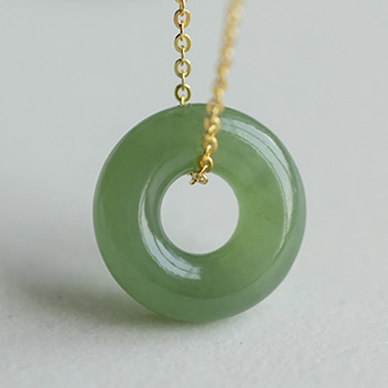 Hetian Jade Peace Buckle Halskette aus Sterlingsilber und Gold