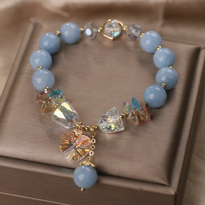 Aquamarine Heart Charm Bracelet for Emotional Balance