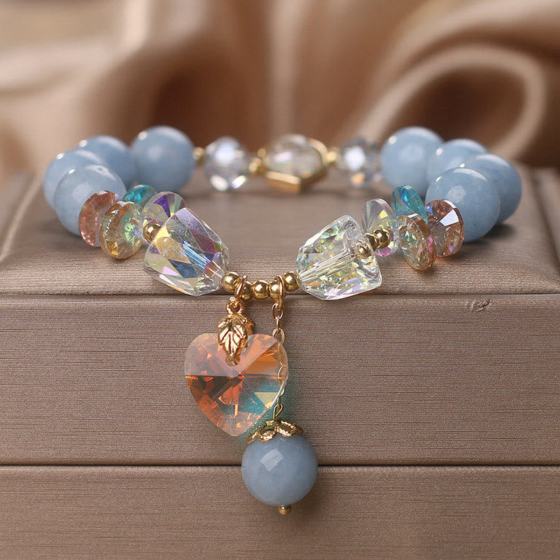 Aquamarine Heart Charm Bracelet for Emotional Balance