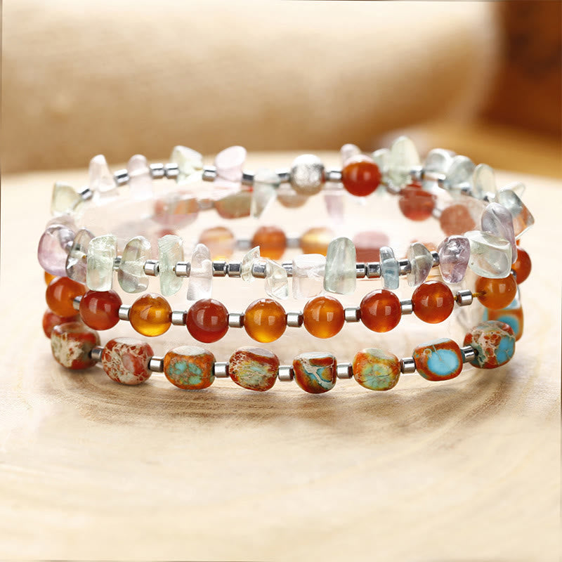 Triple Wrap Fluorite Red Agate Emperor Stone Bracelet