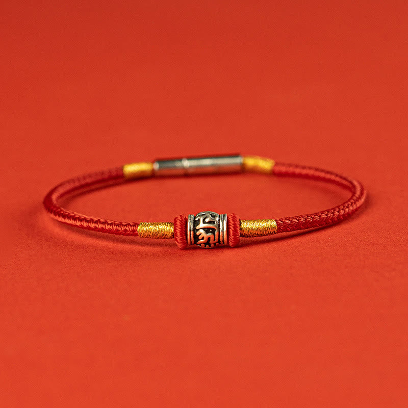 Om Mani Padme Hum Friedensarmband | Rot & Schwarz String Silber