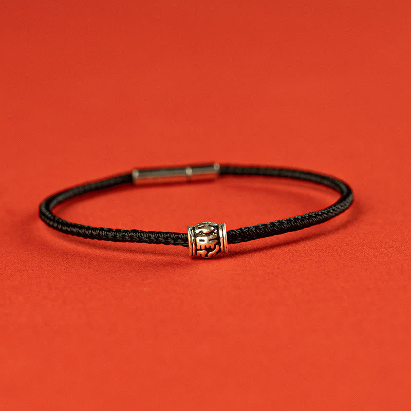 Om Mani Padme Hum Peace Bracelet | Red & Black String Silver