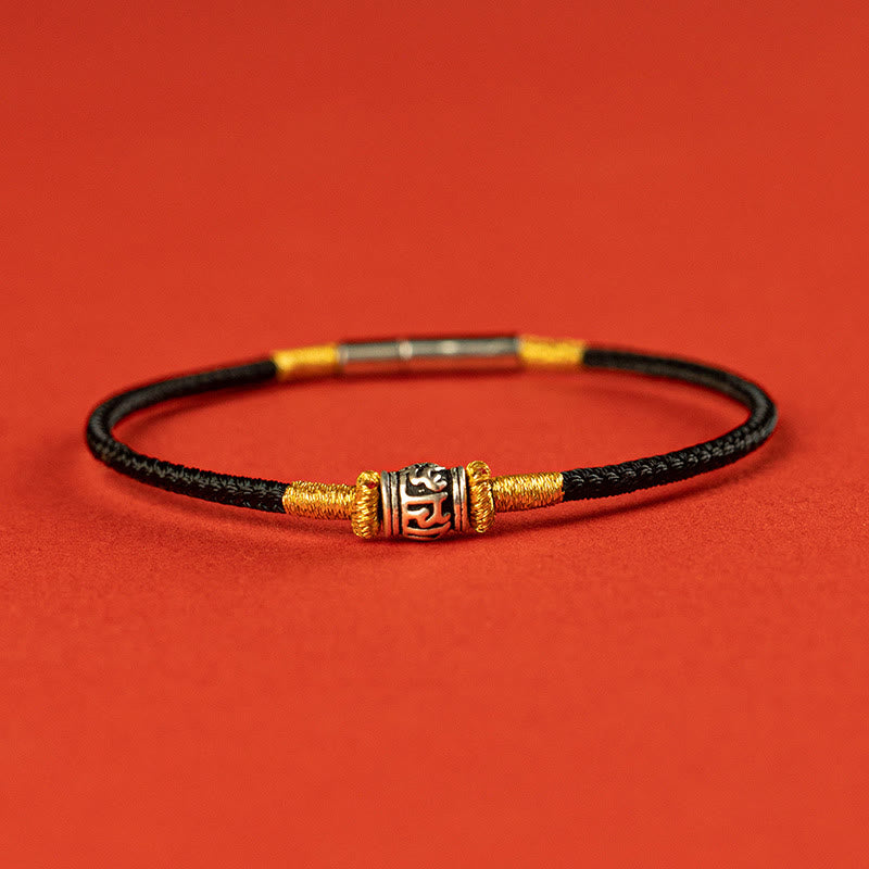 Om Mani Padme Hum Friedensarmband | Rot & Schwarz String Silber