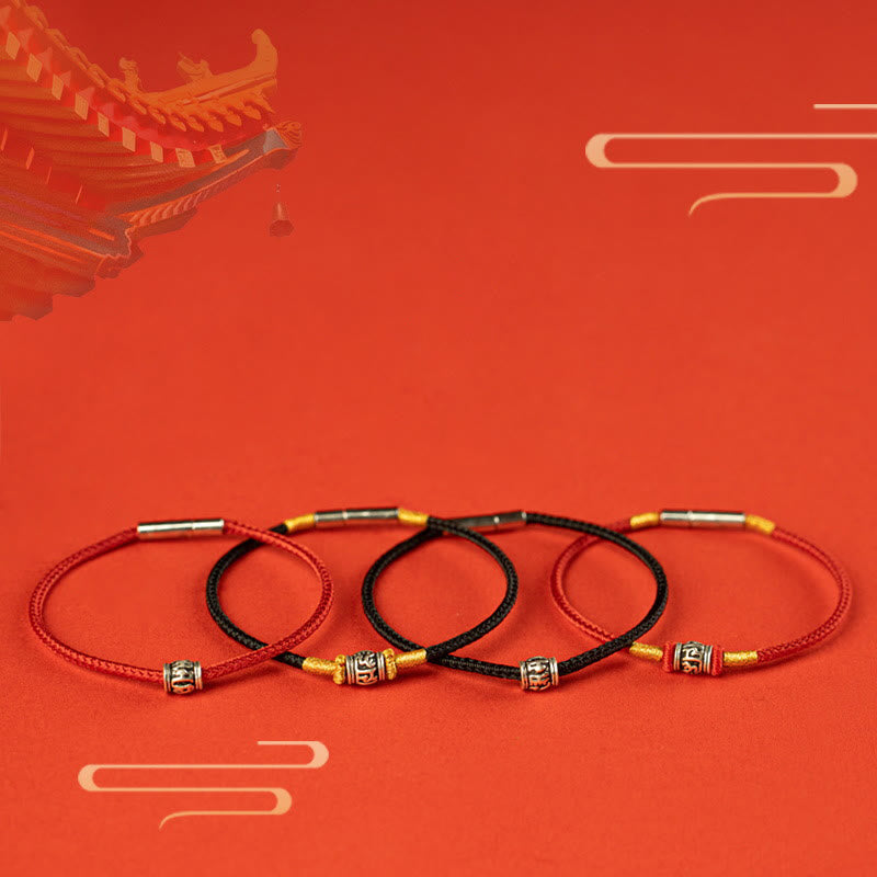 Om Mani Padme Hum Friedensarmband | Rot & Schwarz String Silber