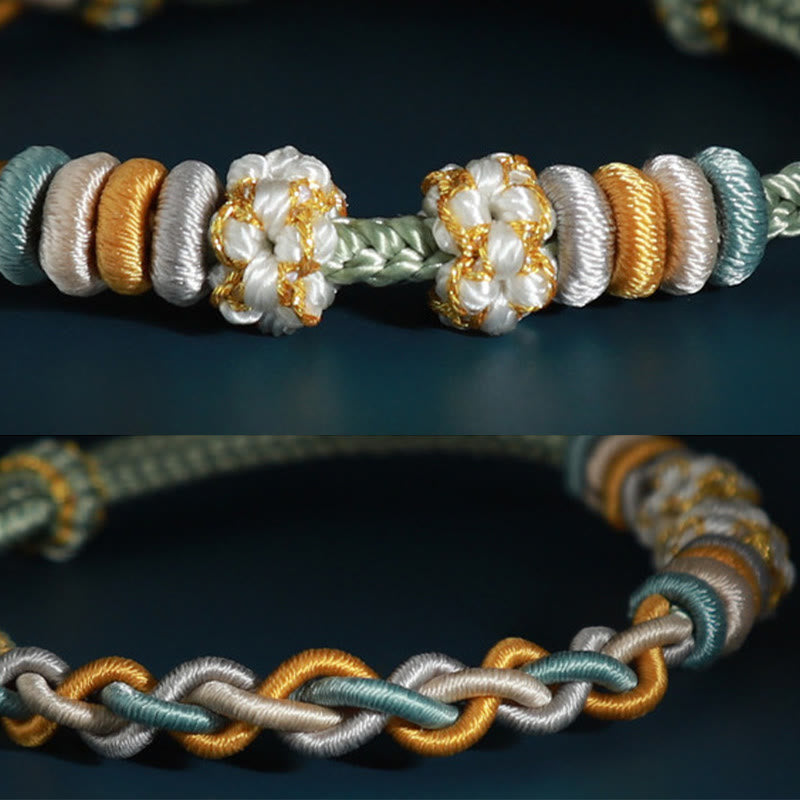 Vierreihiges Pfirsichblüten-Verbindungsarmband mit roter Schnur