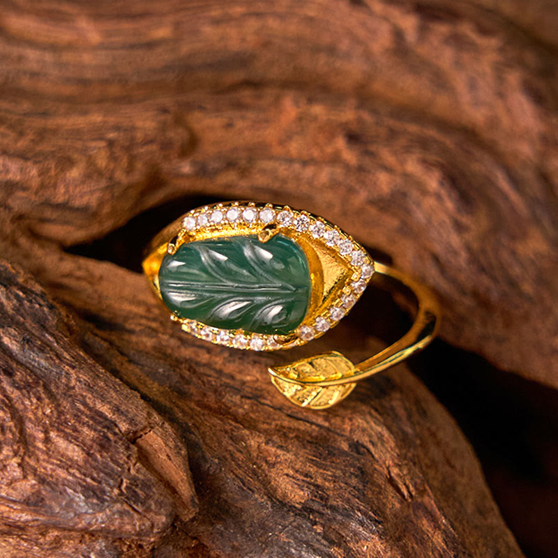 Verstellbarer Kupfer-Gold-Jade-Blattring für Wohlstand