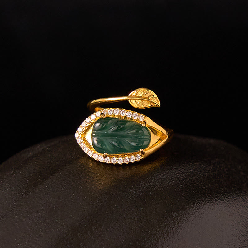 Verstellbarer Kupfer-Gold-Jade-Blattring für Wohlstand