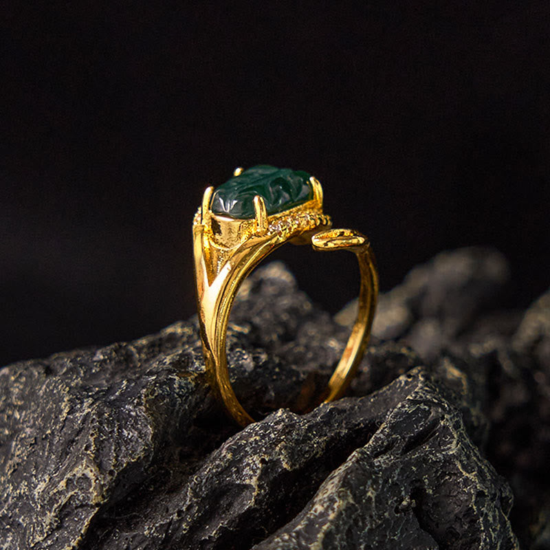 Verstellbarer Kupfer-Gold-Jade-Blattring für Wohlstand