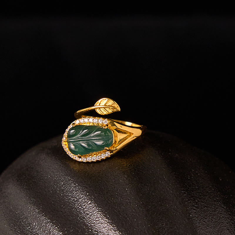 Verstellbarer Kupfer-Gold-Jade-Blattring für Wohlstand