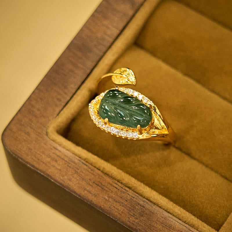 Verstellbarer Kupfer-Gold-Jade-Blattring für Wohlstand